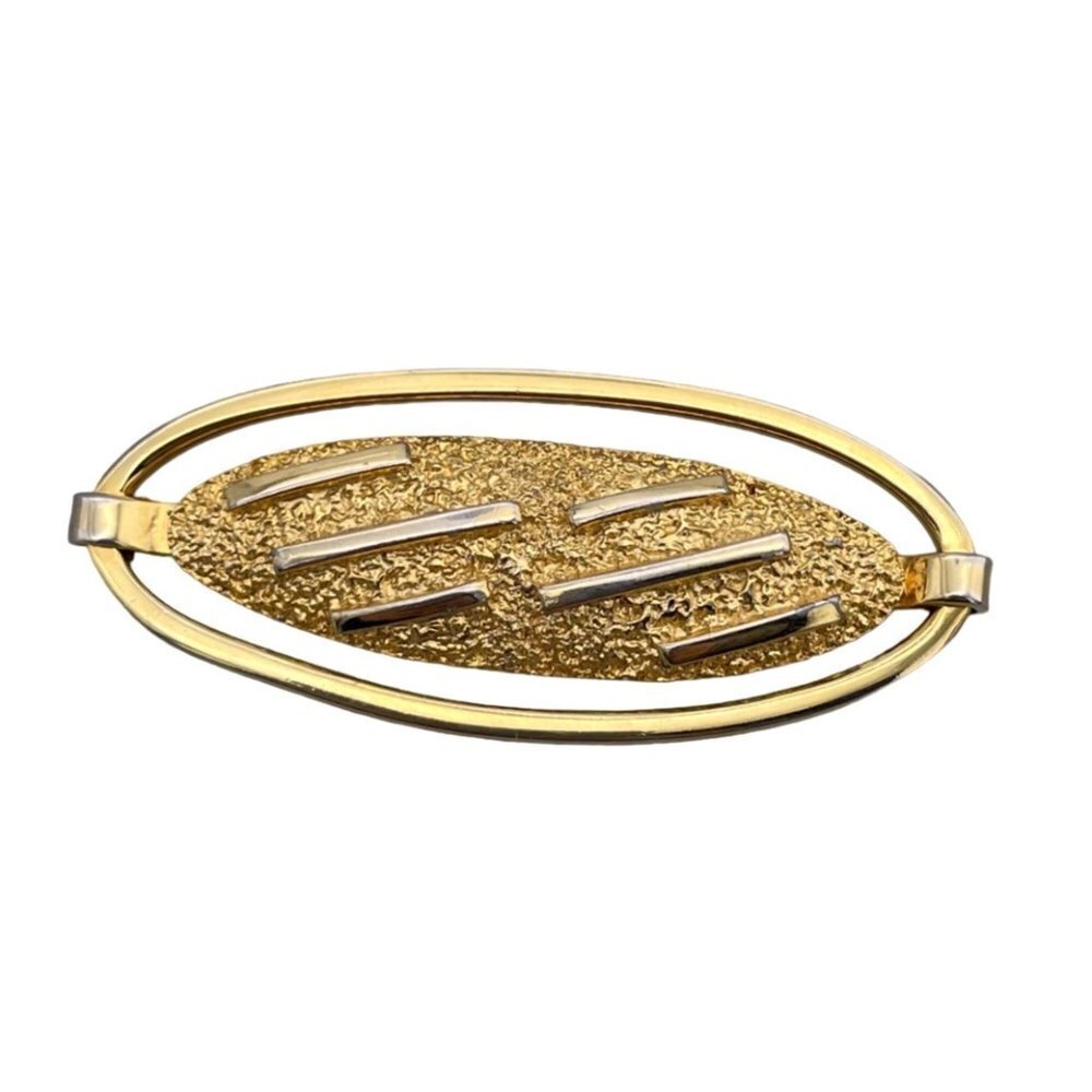 Vintage Tortolani Oval Brooch Pin Gold Tone Textured